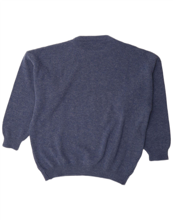 St Moritz Mens Graphic Crew Neck Jumper Sweater Large Blue Wool