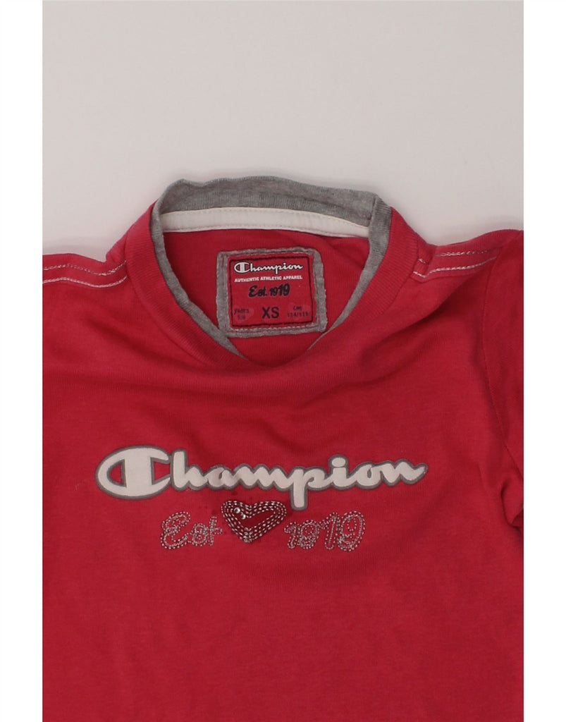 CHAMPION Girls Graphic Top Long Sleeve 5-6 Years XS  Red | Vintage Champion | Thrift | Second-Hand Champion | Used Clothing | Messina Hembry 