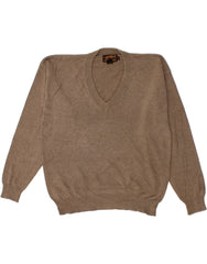 EDDIE BAUER Mens V-Neck Jumper Sweater Medium Brown Cotton