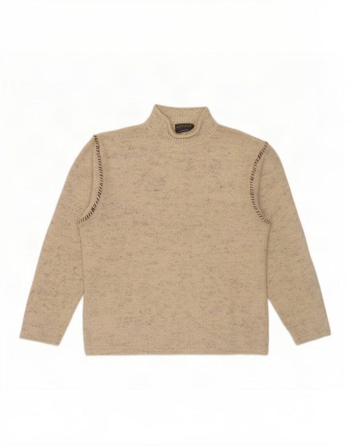 Vintage Mens Turtle Neck Jumper Sweater Large Beige Flecked