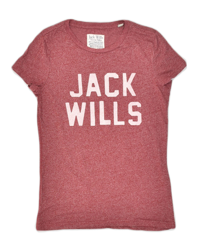 JACK WILLS Womens Graphic T-Shirt Top UK 10 Small Red Flecked Cotton | Vintage Jack Wills | Thrift | Second-Hand Jack Wills | Used Clothing | Messina Hembry 