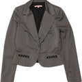 VINTAGE Womens 2 Button Crop Blazer Jacket UK 14 Medium Grey Polyester | Vintage Vintage | Thrift | Second-Hand Vintage | Used Clothing | Messina Hembry 