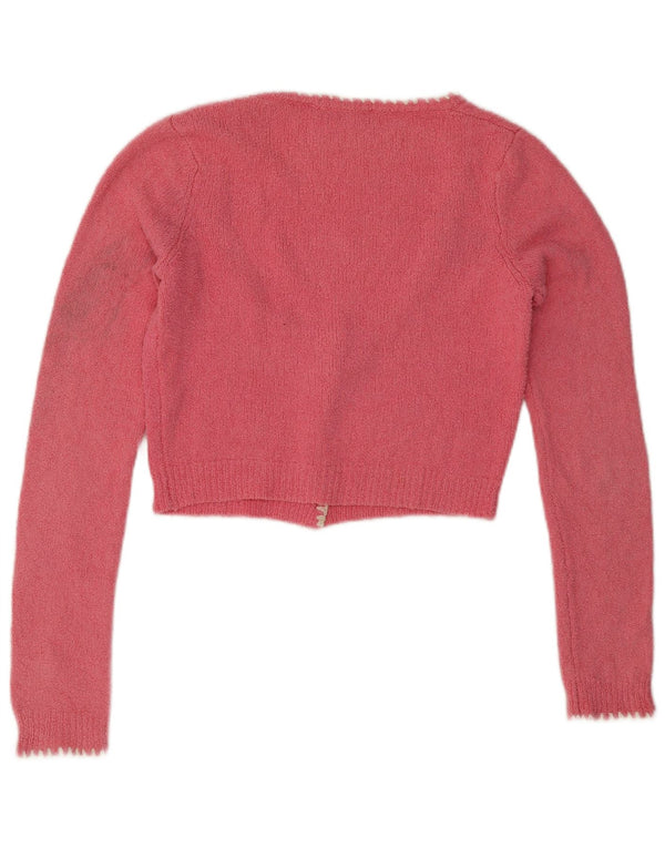 Zara Womens Crop Cardigan Sweater UK 12 Medium Pink Cotton