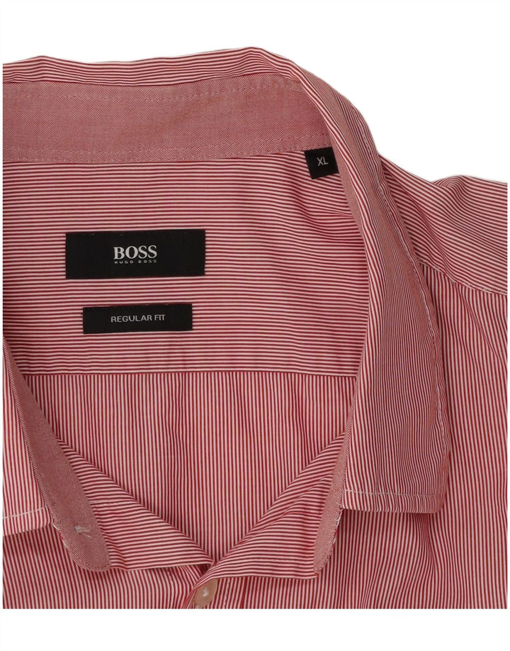 Hugo Boss Mens Regular Fit Shirt XL Red Pinstripe