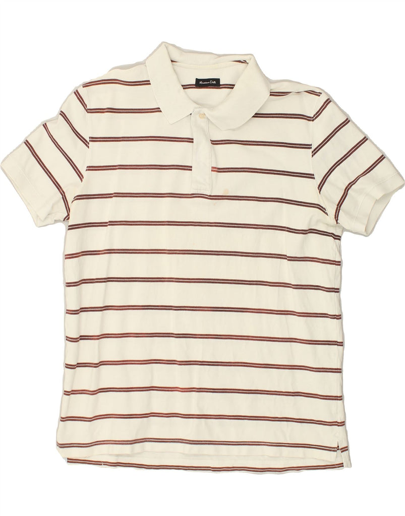 MASSIMO DUTTI Mens Slim Polo Shirt XL White Striped | Vintage Massimo Dutti | Thrift | Second-Hand Massimo Dutti | Used Clothing | Messina Hembry 