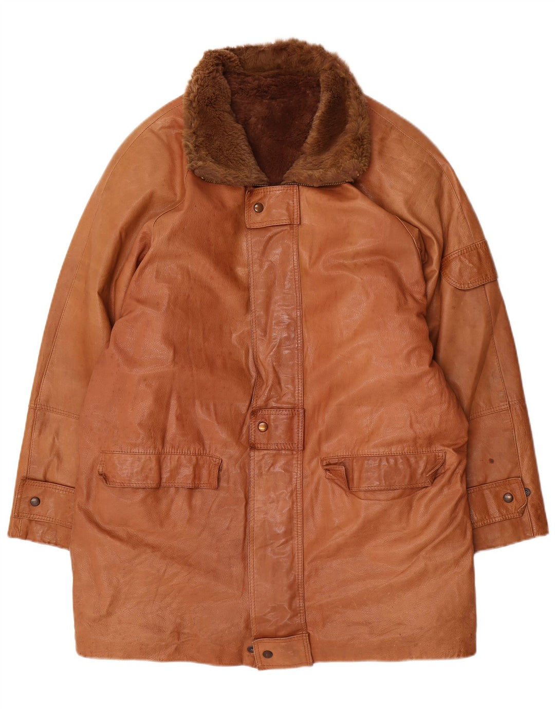 Mirella Mens Sherpa Leather Coat UK 44 2XL Brown Leather