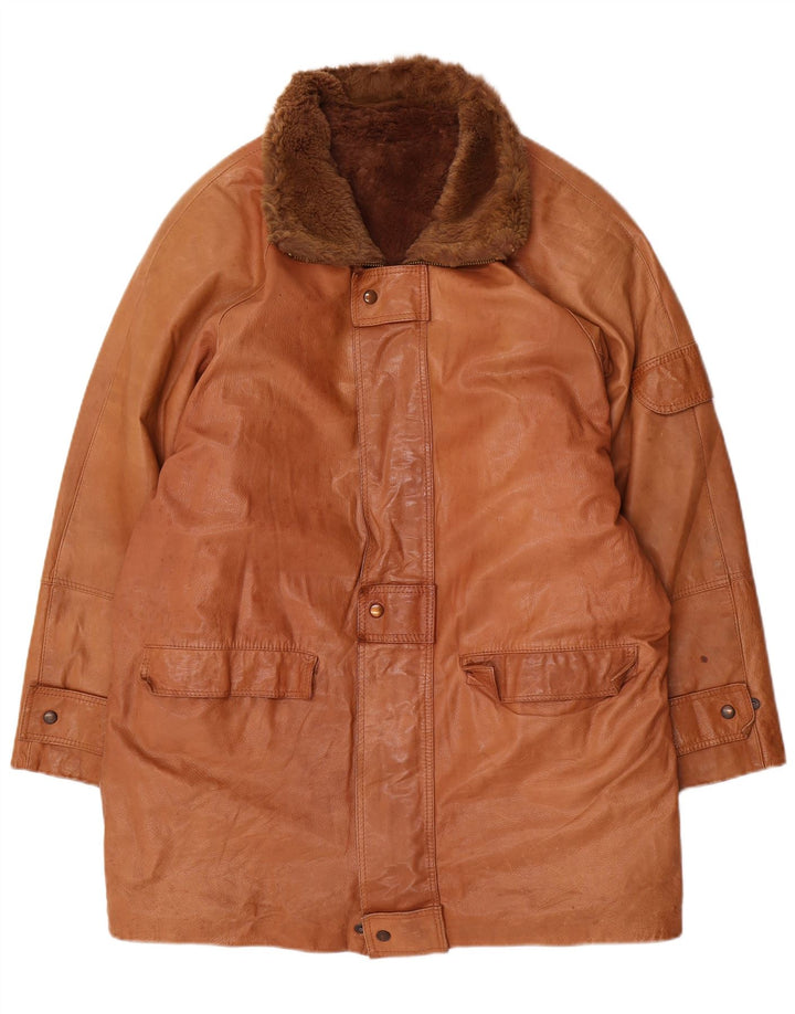Mirella Mens Sherpa Leather Coat UK 44 2XL Brown Leather