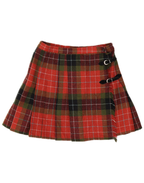 Stefanel Womens Pleated Wrap Skirt IT 44 Medium W28 Red Check Wool