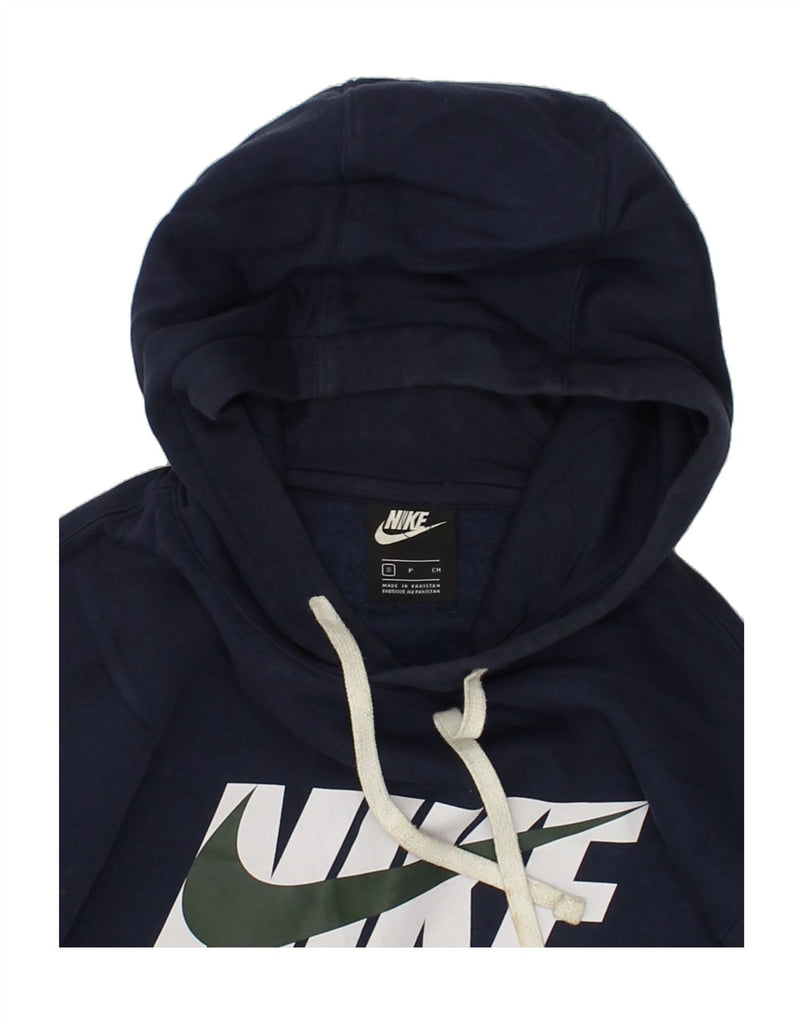 NIKE Mens Graphic Hoodie Jumper Small Navy Blue Cotton | Vintage Nike | Thrift | Second-Hand Nike | Used Clothing | Messina Hembry 