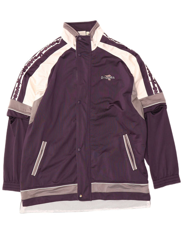 Diadora Mens Graphic Tracksuit Top Jacket UK 42 Large Purple Colourblock