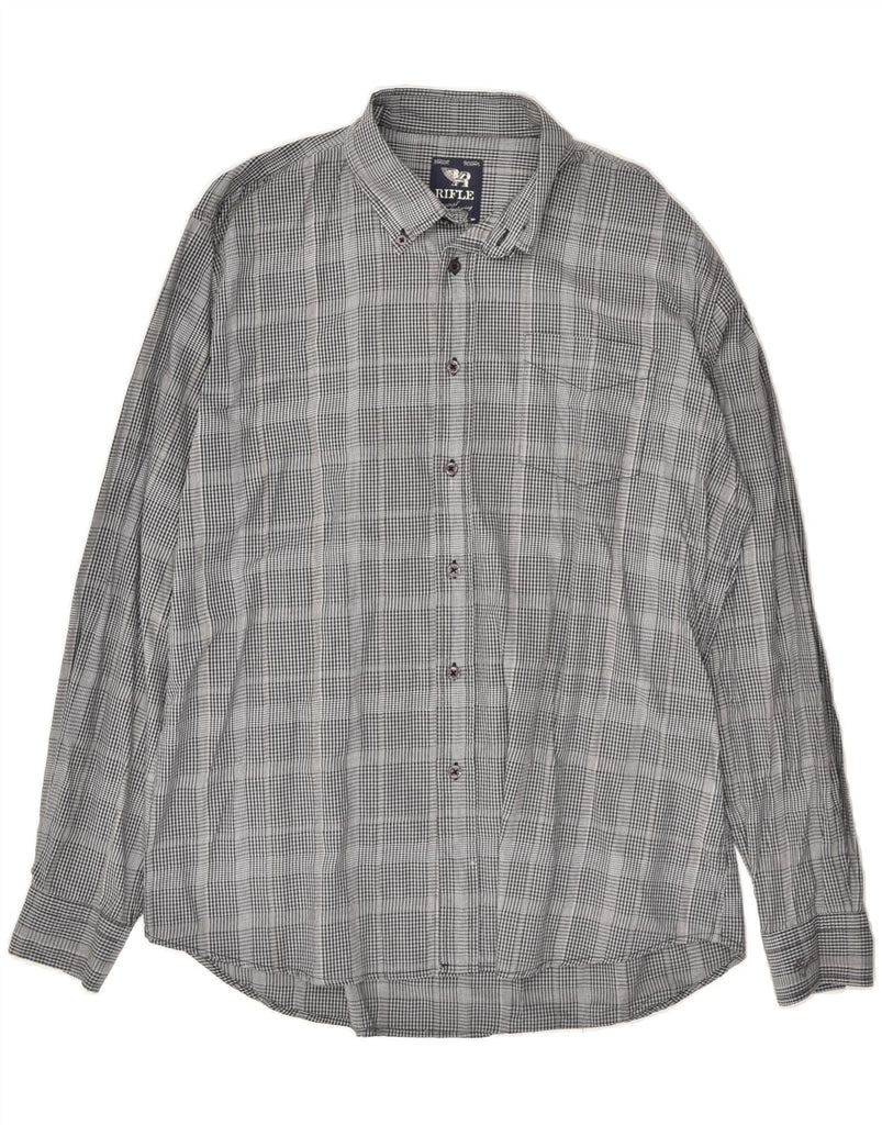 RIFLE Mens Shirt XL Grey Check Cotton | Vintage Rifle | Thrift | Second-Hand Rifle | Used Clothing | Messina Hembry 