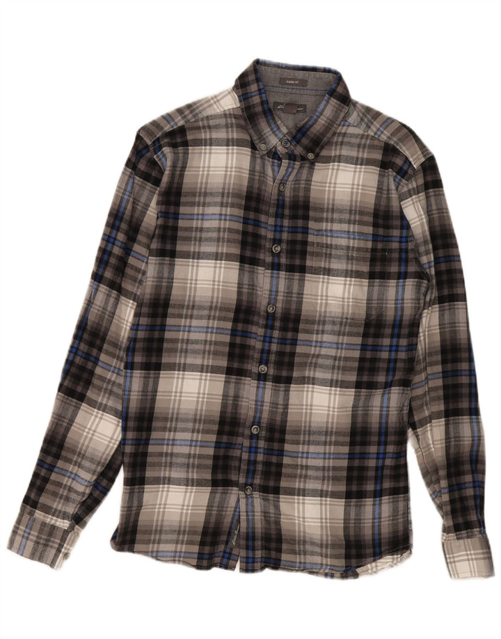 Eddie Bauer Mens Classic Fit Flannel Shirt Small Grey Check Cotton