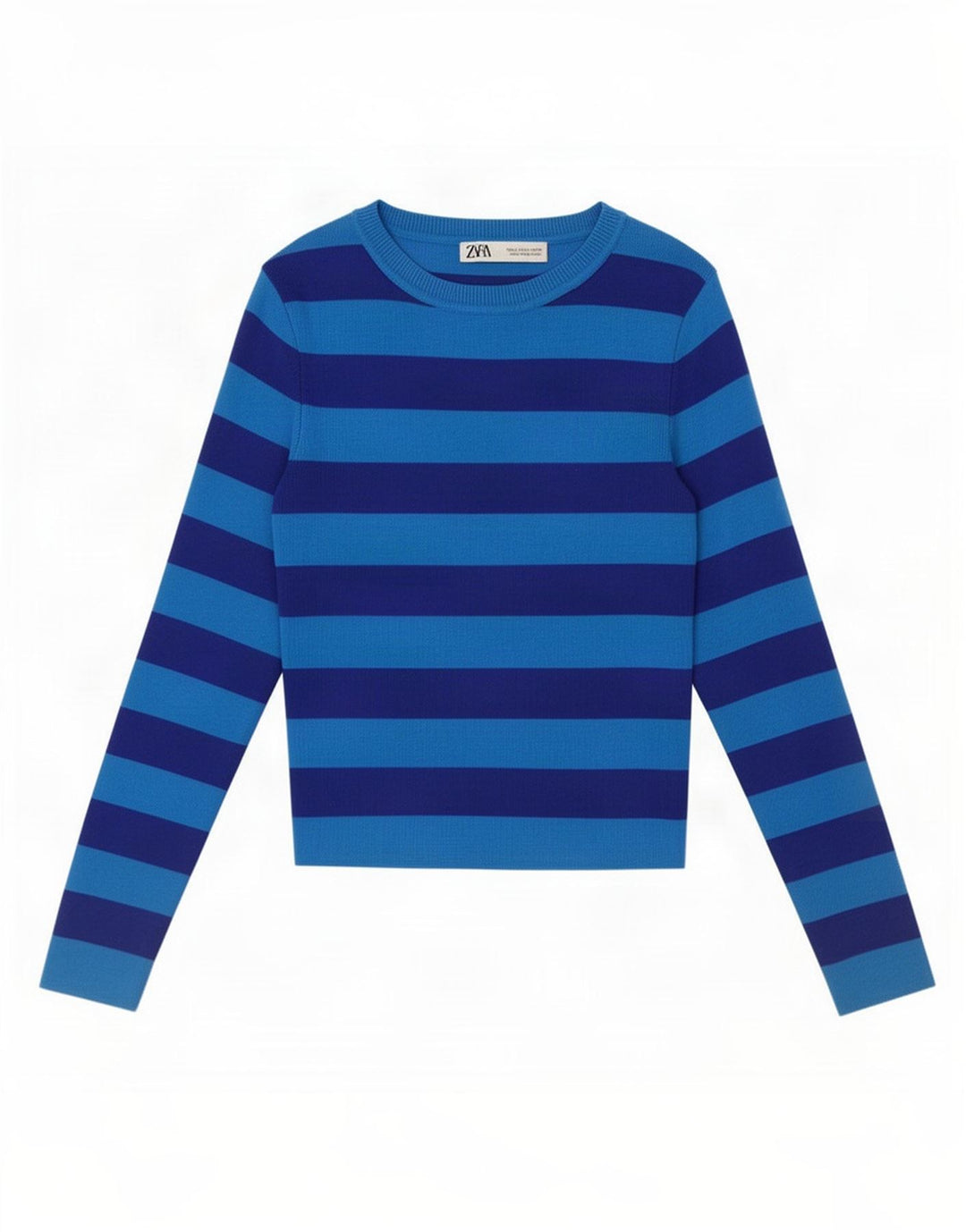 Zara Womens Crop Top Long Sleeve UK 10 Small Blue Striped Viscose