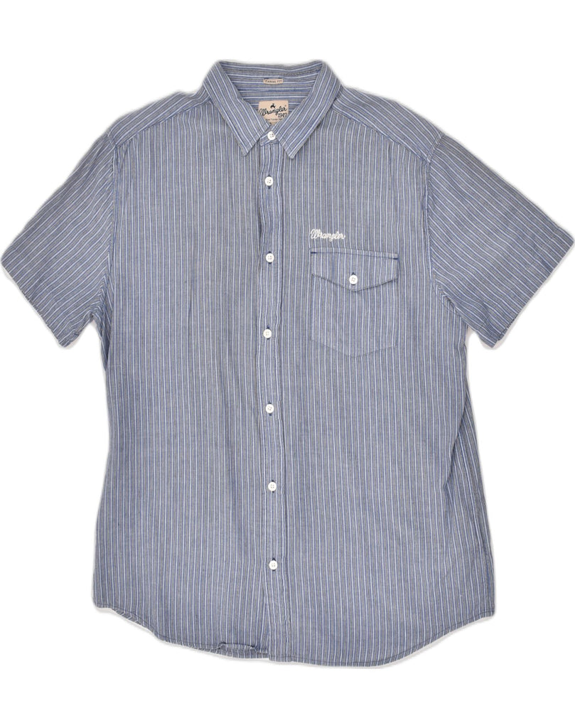 WRANGLER Mens Casual Fit Short Sleeve Shirt Large Blue Pinstripe Cotton | Vintage Wrangler | Thrift | Second-Hand Wrangler | Used Clothing | Messina Hembry 