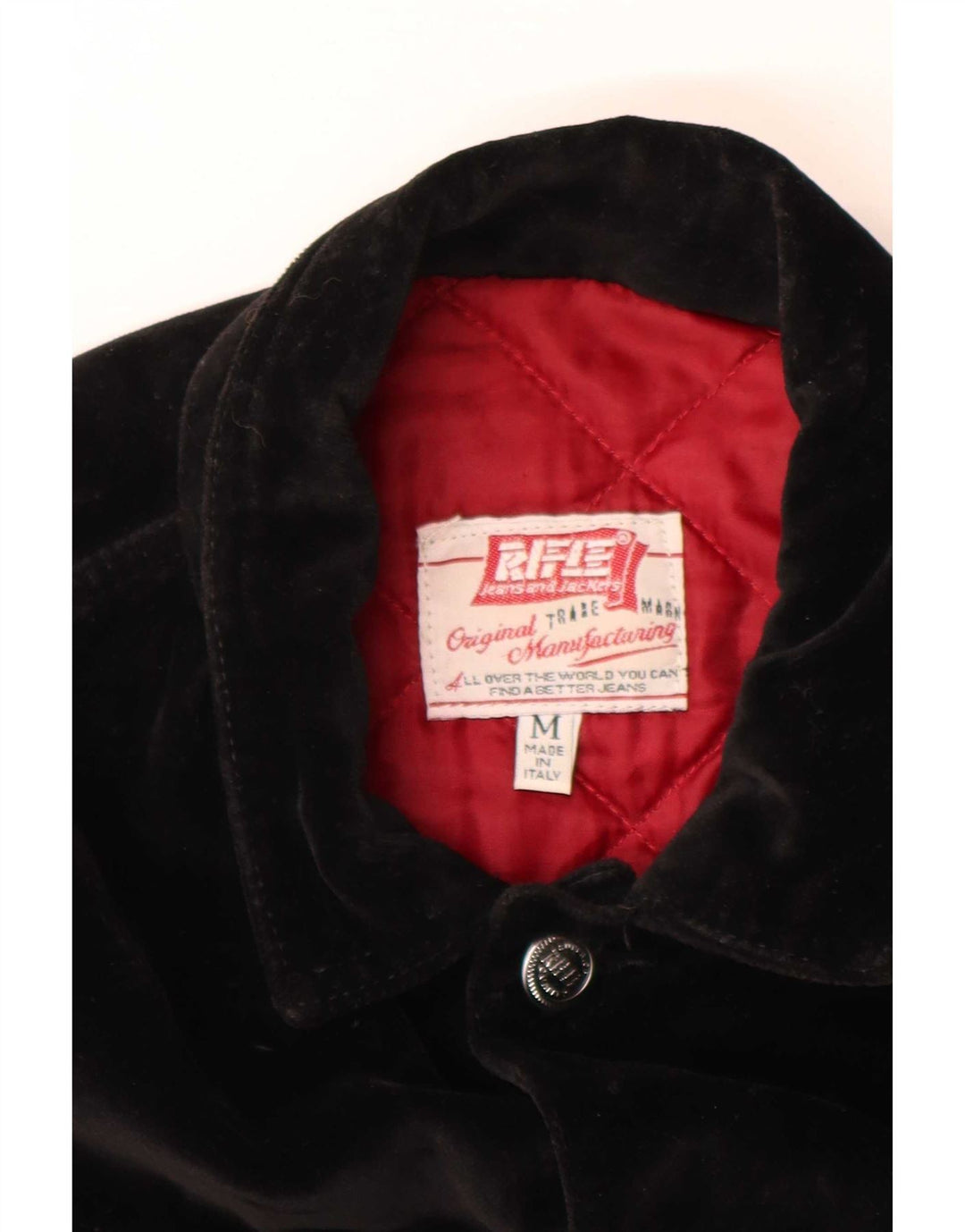 Rifle Womens Crop Velvet Bomber Jacket UK 12 Medium Black Cotton