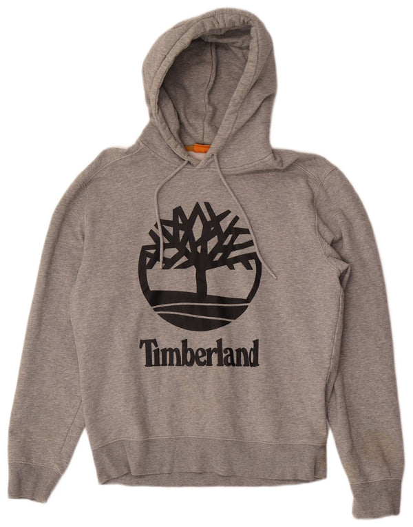 TIMBERLAND Mens Graphic Hoodie Jumper Small Grey Flecked Cotton