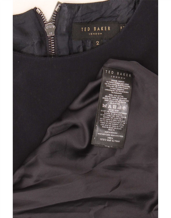 Ted Baker Womens Peplum Dress Size 2 Small Navy Blue Cotton