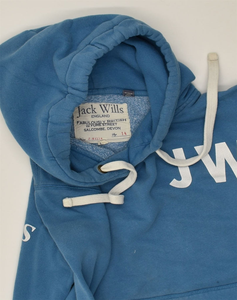 JACK WILLS Womens Graphic Hoodie Jumper UK 14 Large Blue Cotton | Vintage Jack Wills | Thrift | Second-Hand Jack Wills | Used Clothing | Messina Hembry 