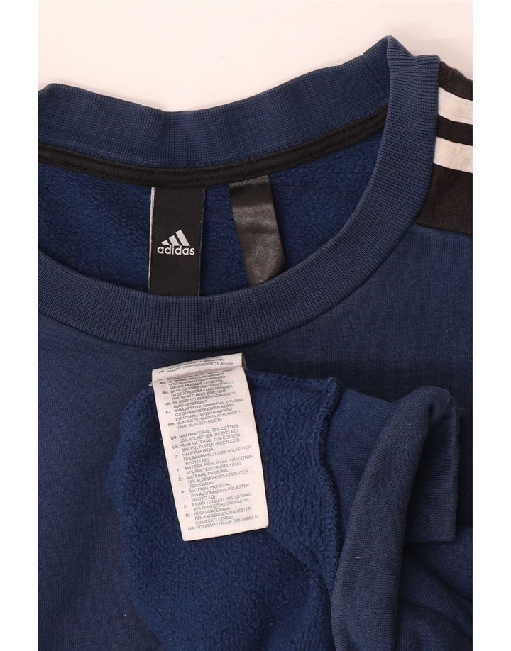 Adidas Mens Sweatshirt Jumper Medium Blue Colourblock Cotton