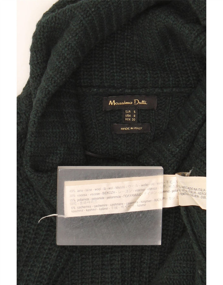 Massimo Dutti Womens Roll Neck Jumper Sweater UK 10 Small Green Wool