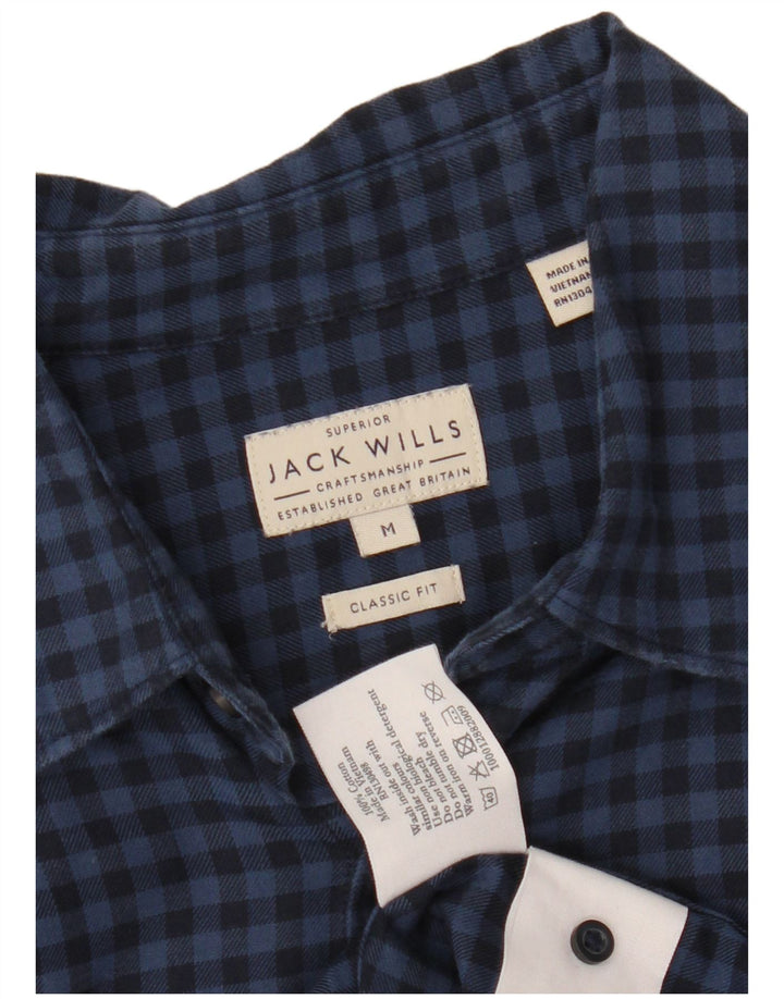 JACK WILLS Mens Classic Fit Flannel Shirt Medium Navy Blue Gingham Cotton