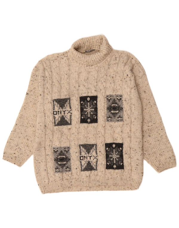 Onyx Womens Roll Neck Jumper Sweater UK 18 XL Beige Flecked Wool