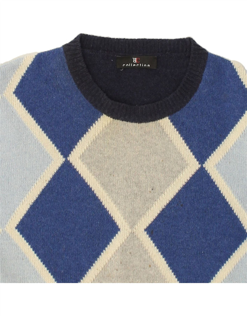 VINTAGE Mens Crew Neck Jumper Sweater Medium Navy Blue Argyle/Diamond Wool | Vintage Vintage | Thrift | Second-Hand Vintage | Used Clothing | Messina Hembry 