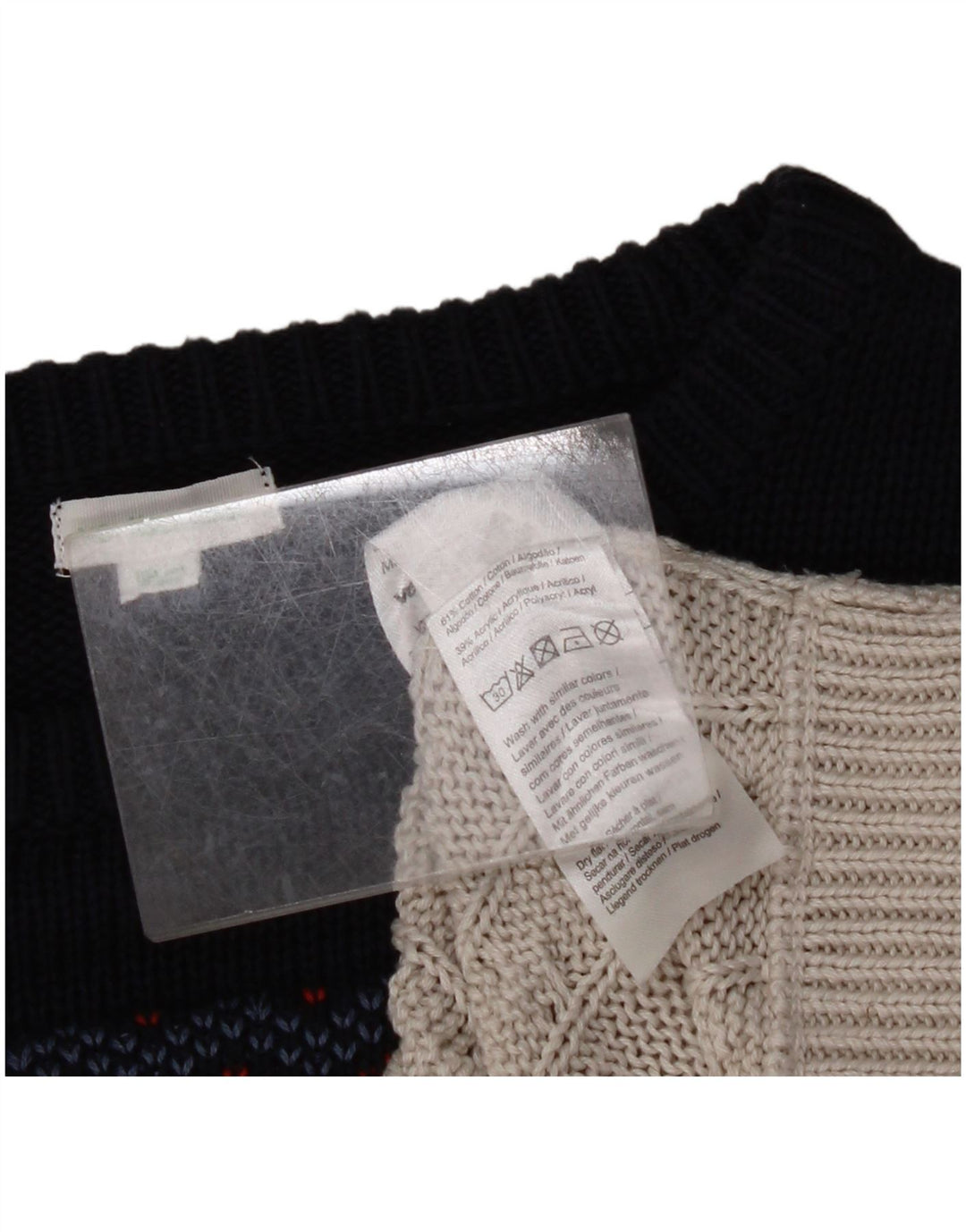 VINTAGE Womens Crew Neck Jumper Sweater UK 14 Medium Grey Fair Isle Cotton