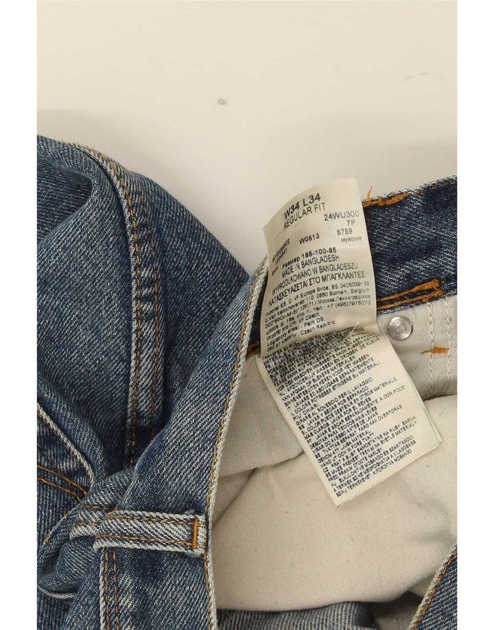 Wrangler Mens Regular Fit Straight Jeans W34 L34 Blue Cotton