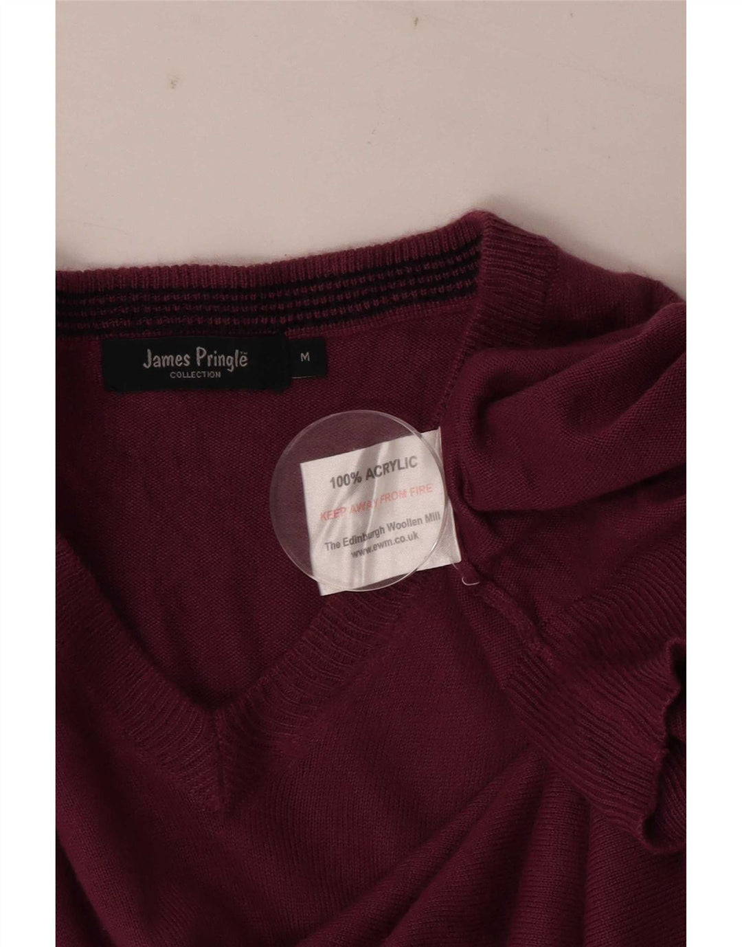 James Pringle Mens V-Neck Jumper Sweater Medium Burgundy Acrylic