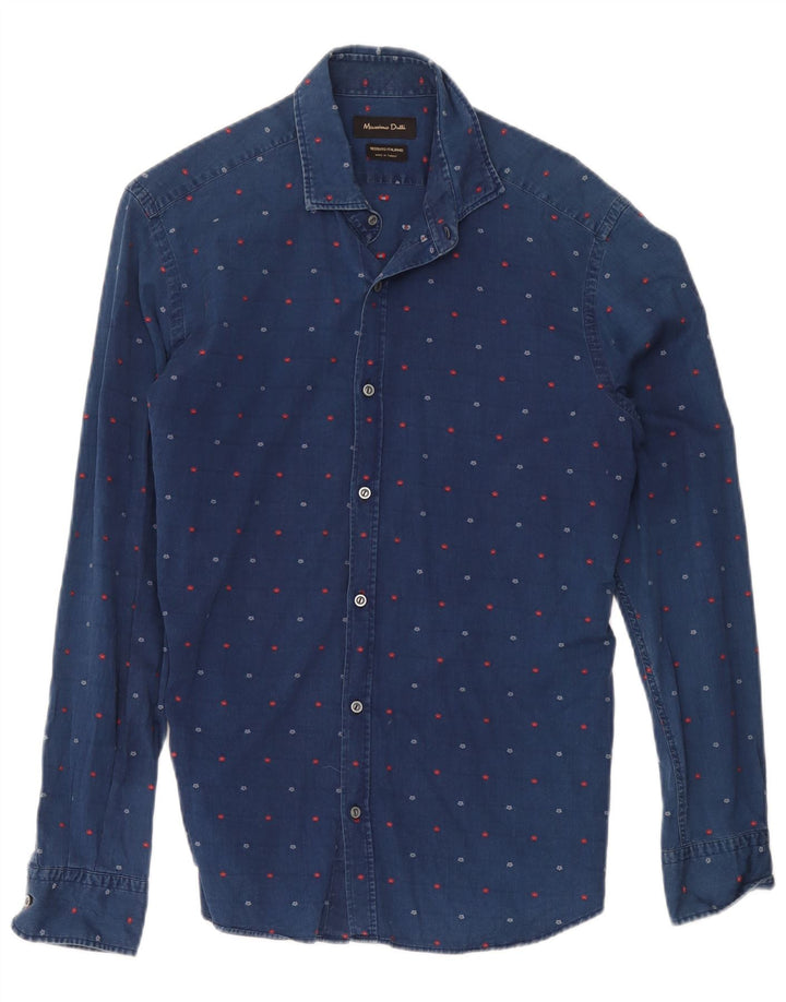 Massimo Dutti Mens Denim Shirt Medium Navy Blue Floral