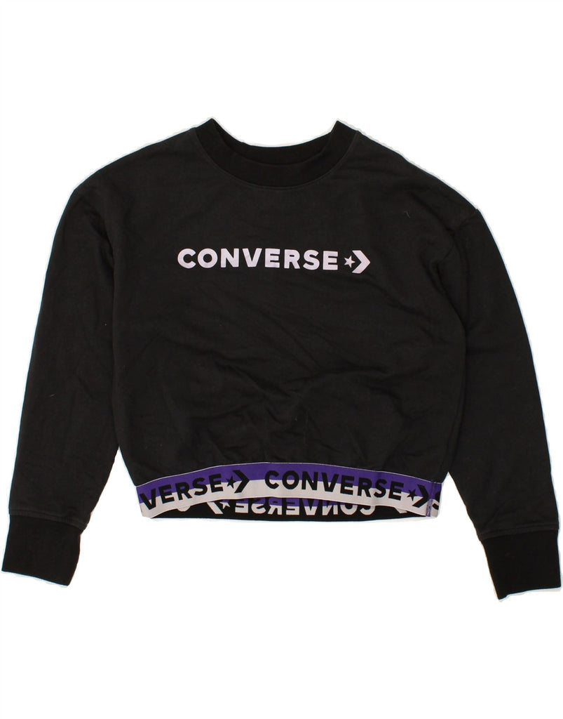 CONVERSE Girls Graphic Crop Sweatshirt Jumper 12-13 Years Large Black | Vintage Converse | Thrift | Second-Hand Converse | Used Clothing | Messina Hembry 