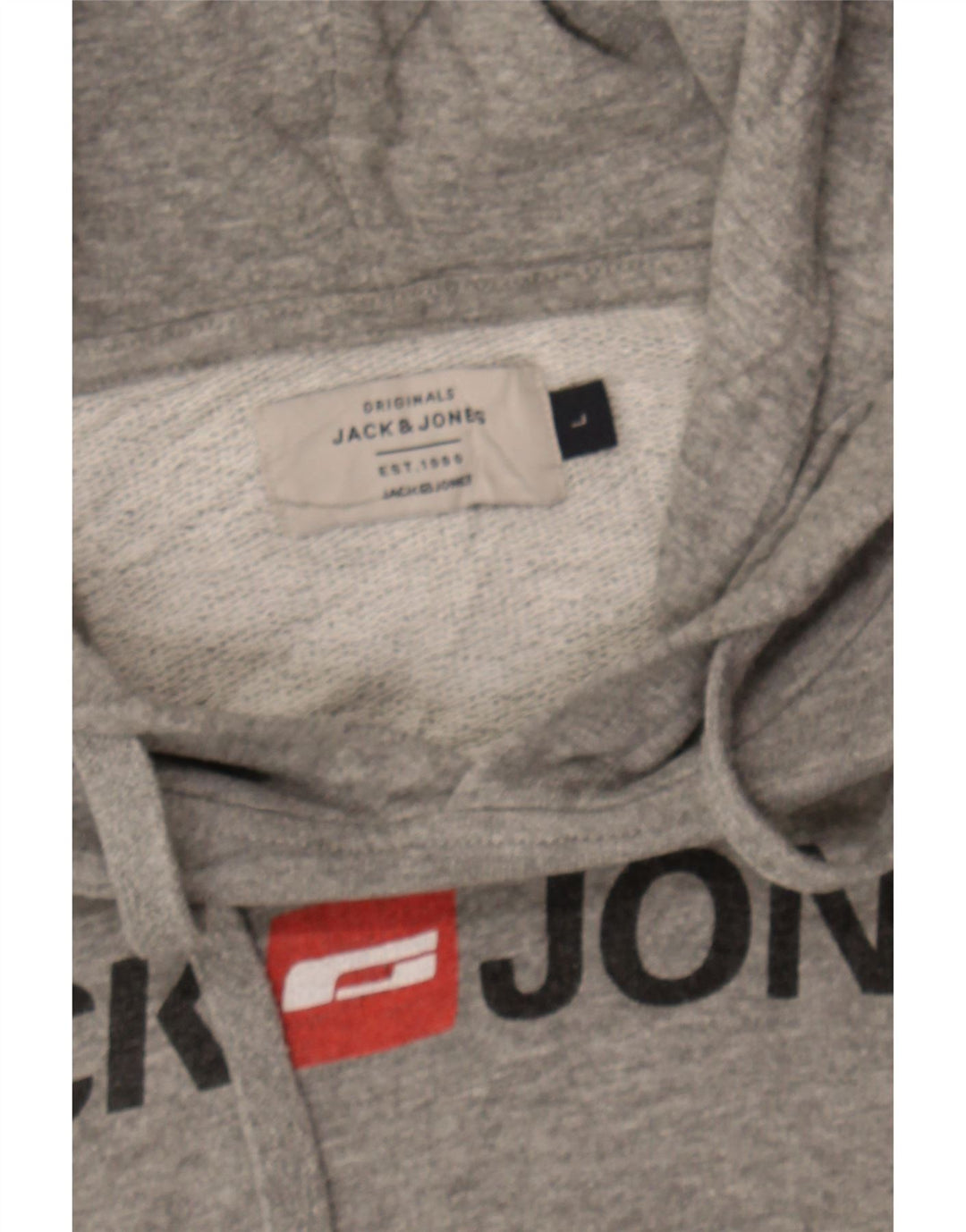 JACK & JONES Mens Graphic Hoodie Jumper Large Grey Cotton Vintage Jack & Jones and Second-Hand Jack & Jones from Messina Hembry 