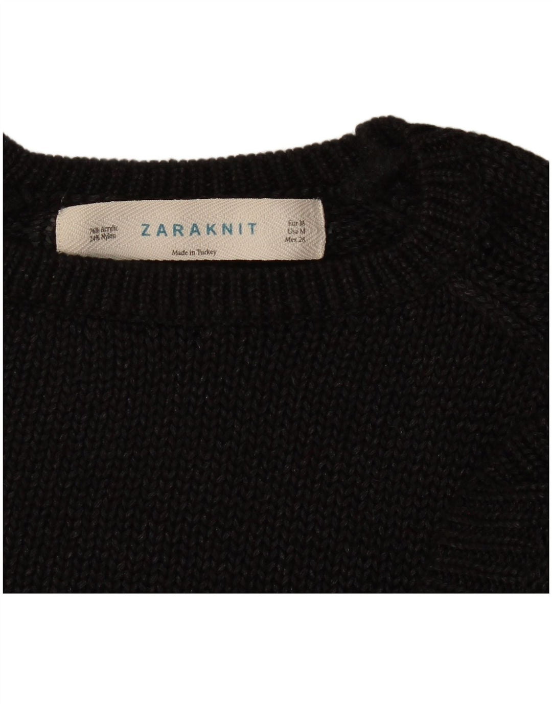 Zara Womens Crew Neck Jumper Sweater UK 14 Medium Black