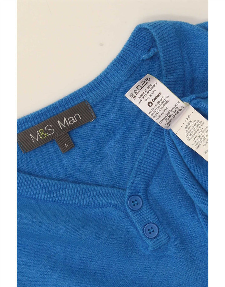 Marks & Spencer Mens V-Neck Jumper Sweater Large Blue Acrylic
