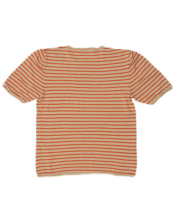 Zara Womens Crop T-Shirt Top UK 12 Medium Beige Striped Viscose