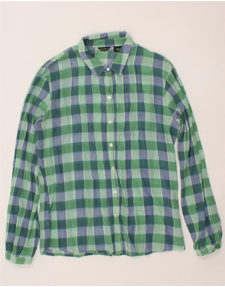 EDDIE BAUER Womens Shirt Blouse UK 14 Medium Green Gingham Cotton Vintage Eddie Bauer and Second-Hand Eddie Bauer from Messina Hembry 