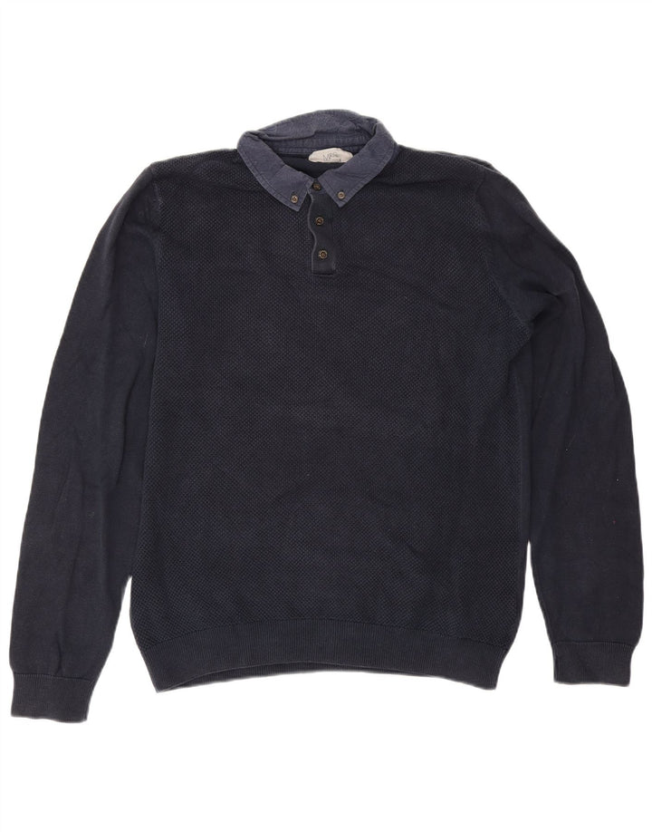 MARKS & SPENCER Mens Polo Neck Jumper Sweater Medium Navy Blue