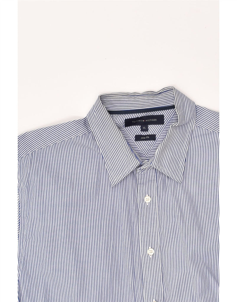 TOMMY HILFIGER Mens Slim Fit Shirt XL Blue Pinstripe Cotton | Vintage Tommy Hilfiger | Thrift | Second-Hand Tommy Hilfiger | Used Clothing | Messina Hembry 