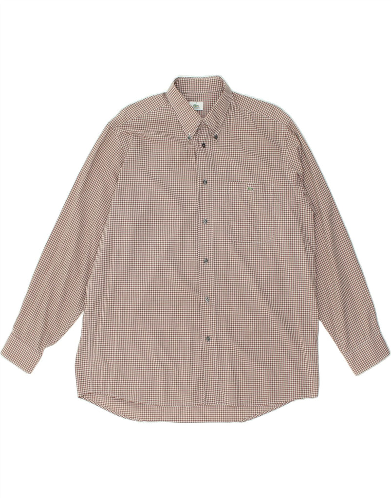 LACOSTE Mens Shirt Size 41 Large Brown Gingham Cotton | Vintage Lacoste | Thrift | Second-Hand Lacoste | Used Clothing | Messina Hembry 