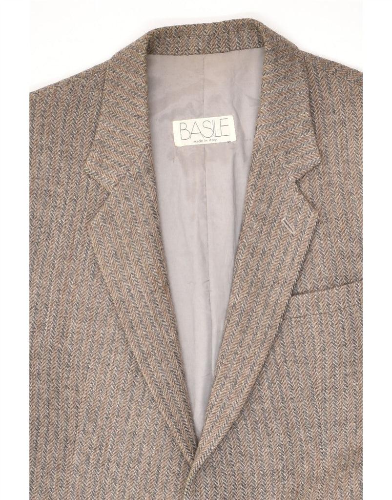 BASILE Womens 1 Button Blazer Jacket IT 48 XL Grey Herringbone Wool | Vintage Basile | Thrift | Second-Hand Basile | Used Clothing | Messina Hembry 