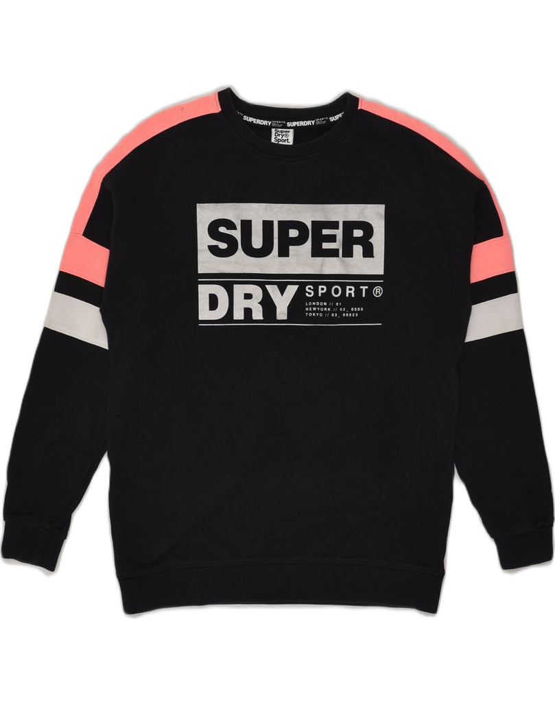 SUPERDRY Womens Graphic Sweatshirt Jumper UK 10 Small Black Cotton | Vintage Superdry | Thrift | Second-Hand Superdry | Used Clothing | Messina Hembry 