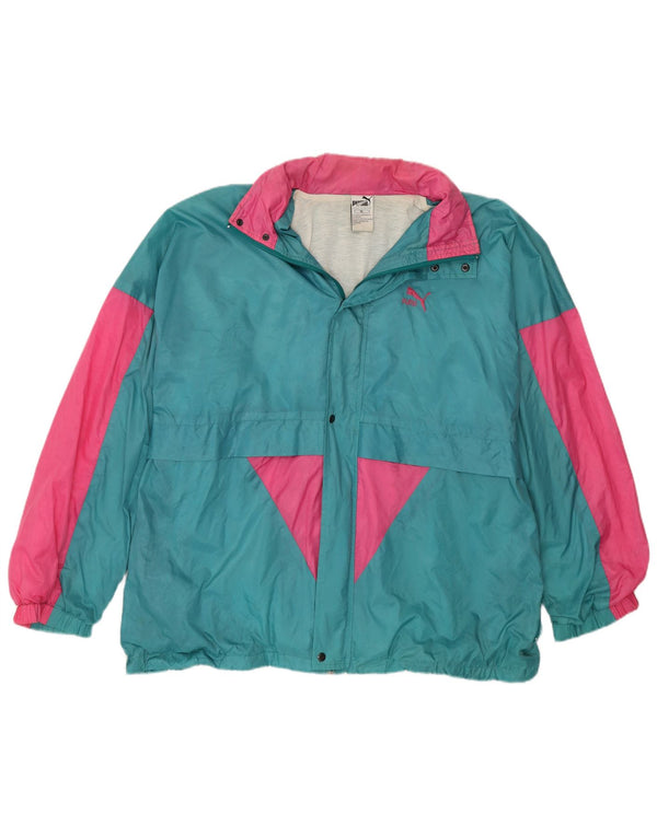 PUMA Mens Hooded Rain Jacket UK 42 XL Blue Colourblock Nylon