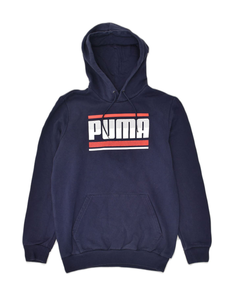 PUMA Mens Graphic Hoodie Jumper Small Navy Blue | Vintage Puma | Thrift | Second-Hand Puma | Used Clothing | Messina Hembry 