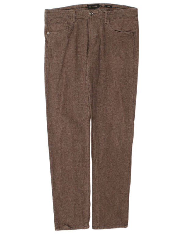 Massimo Dutti Mens Slim Casual Trousers EU 42 Large W32 L32 Brown Cotton