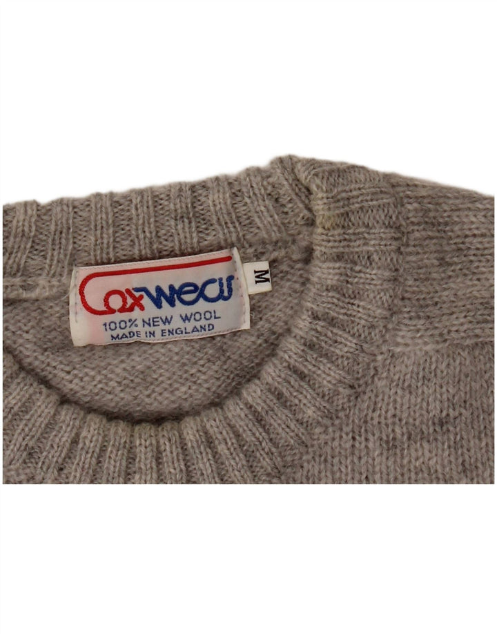 Vintage Mens Crew Neck Jumper Sweater Medium Grey Wool