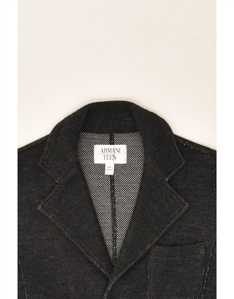 ARMANI TEEN Boys 3 Button Blazer Jacket 11-12 Years Black Acrylic | Vintage Armani Teen | Thrift | Second-Hand Armani Teen | Used Clothing | Messina Hembry 