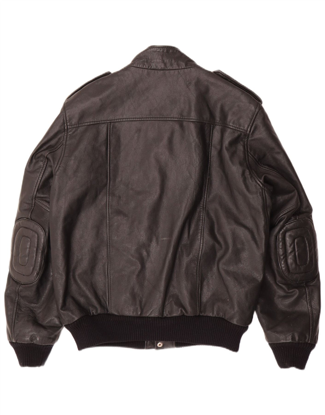 VINTAGE Mens Military Leather Jacket IT 54 2XL Black Leather