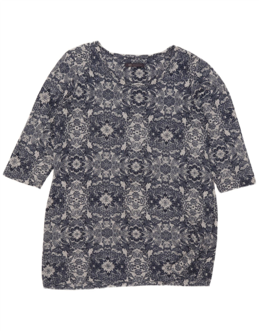 Marks & Spencer Womens Top 3/4 Sleeve UK 16 Large Blue Floral Polyester