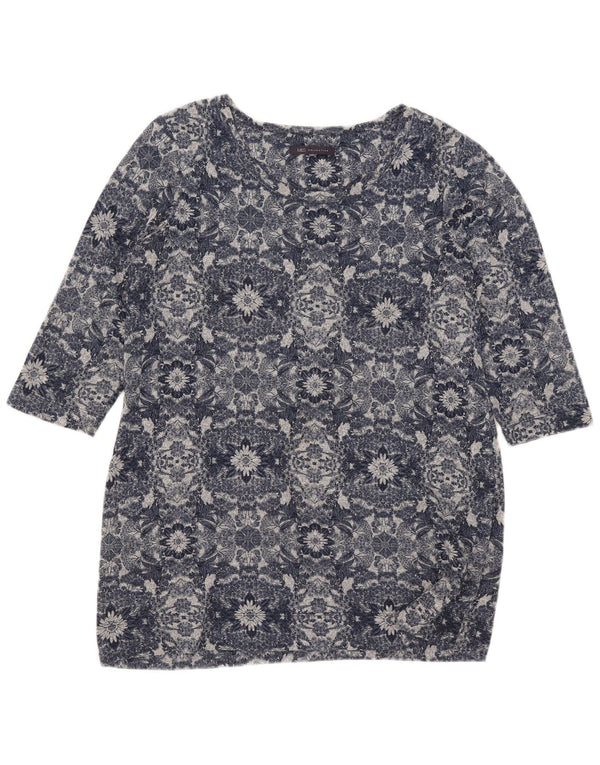 Marks & Spencer Womens Top 3/4 Sleeve UK 16 Large Blue Floral Polyester